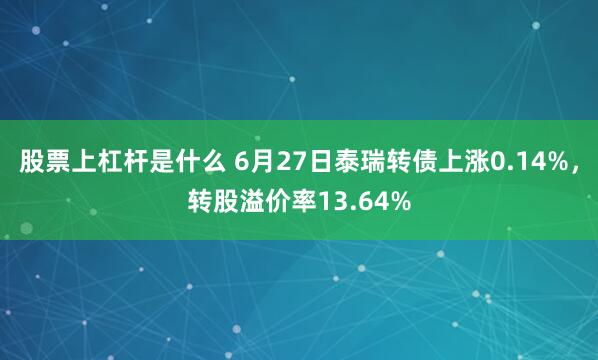股票上杠杆是什么 6月27日泰瑞转债上涨0.14%，转股溢价率13.64%